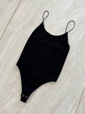 Black Ribbed Stretchy Tank Bodysuit - Sleeveless Snap Bottom